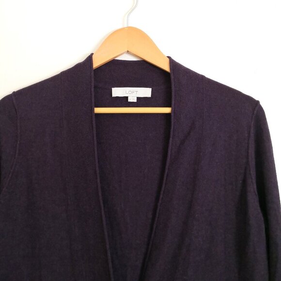 NWOT LOFT Cotton Wool Blend Button Front Pockets Longline Cardigan Plum Size M - Picture 2 of 5